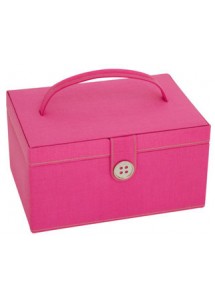 Medium Pink Sewing Box With Green Lining