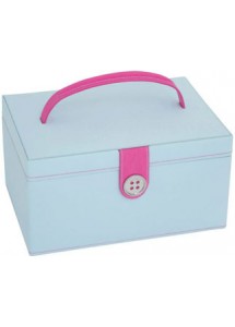 Medium Blue Sewing Box With Pink Polka Lining