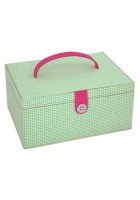 Medium Green Gingham Sewing Box With Pink Lining